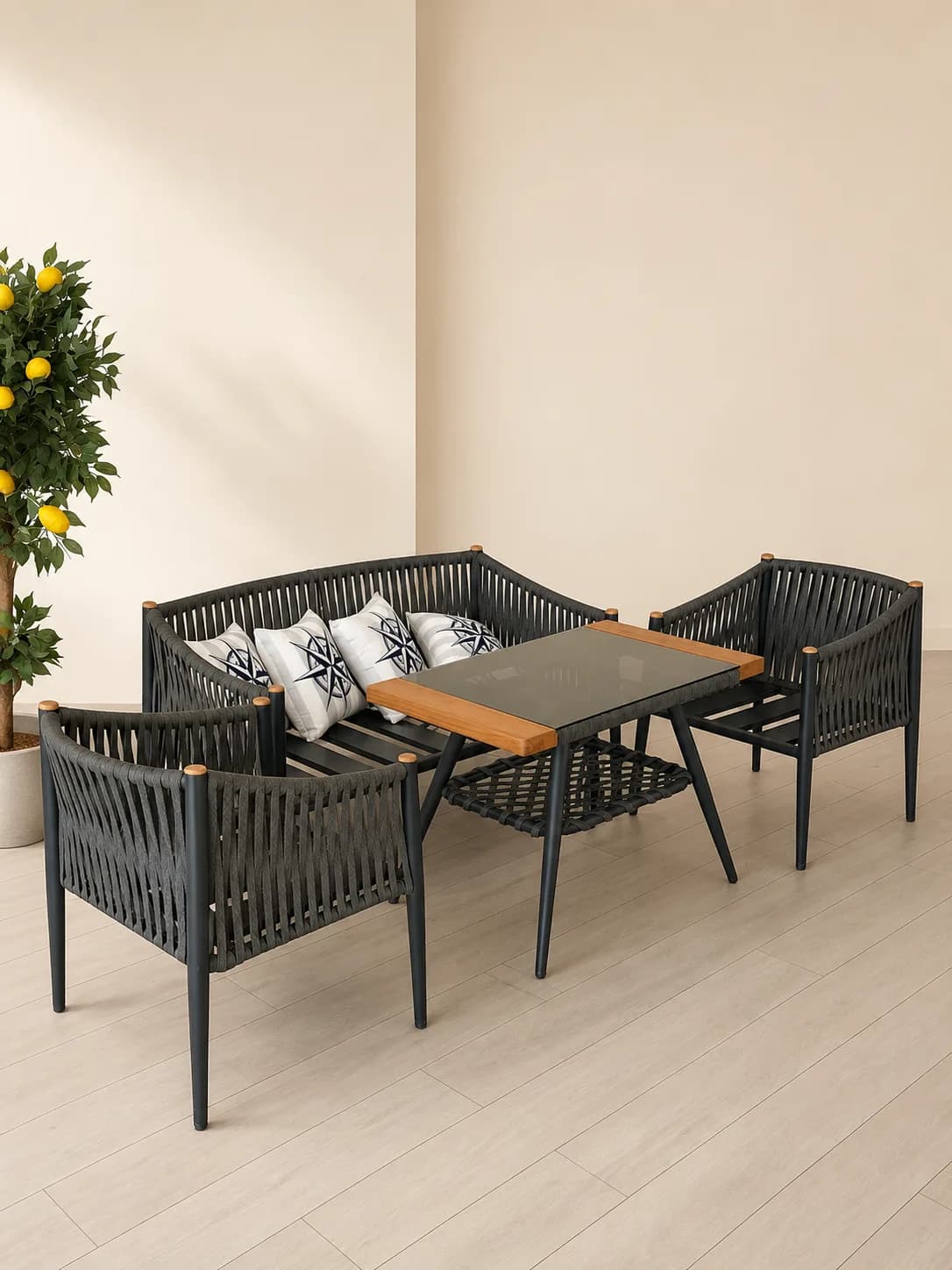 Hitit Makrome Rattan Oturma Grubu